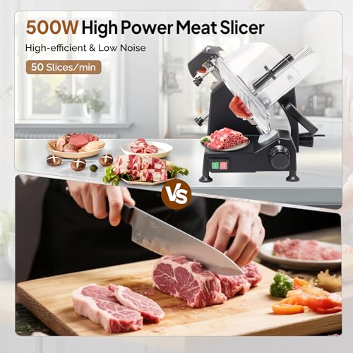 Image of ROVSUN 12inch Commercial Meat Slicer, 500W Electric Deli Food Slicer with Premium Chromium-plated Steel Blade, 0-15 mm Adjustable Thickness, ETL Certified for Frozen Meat Ham Baguett Steak, Black