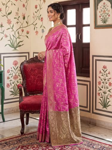 Image of AKHILAM Women's Multicolor Litchi Silk Ethnic Motif Print Saree With Unstitched Blouse Piece|sarees for women | litchi silk sarees