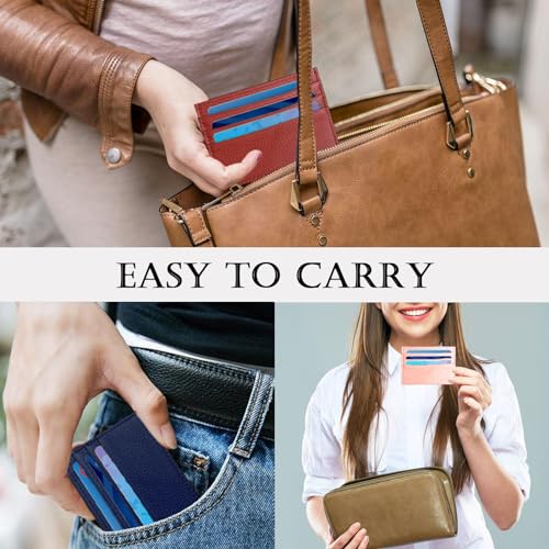 Image of WOXVM Credit Card Holder Wallet RFID Blocking Slim Credit Card Cases Holder Premium Leather Minimalist Front Pocket Small Wallet with 6 Card Slots and 1 Pockets for Men Women (Dark Brown)