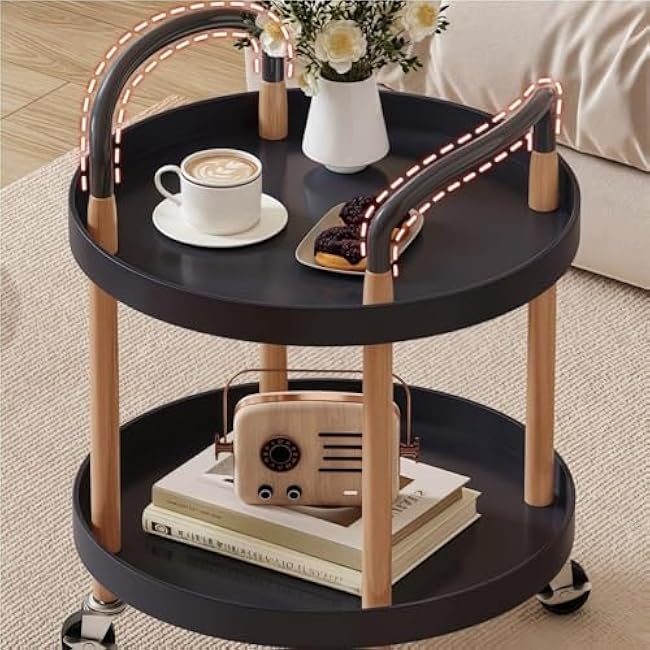 Modern 2Tier Rolling Storage Cart with WheelsHeavy Duty Round Side Table for Kitchen & Living Room Perfect for Tea Set & Home Organization (White)-b94dzXk2
