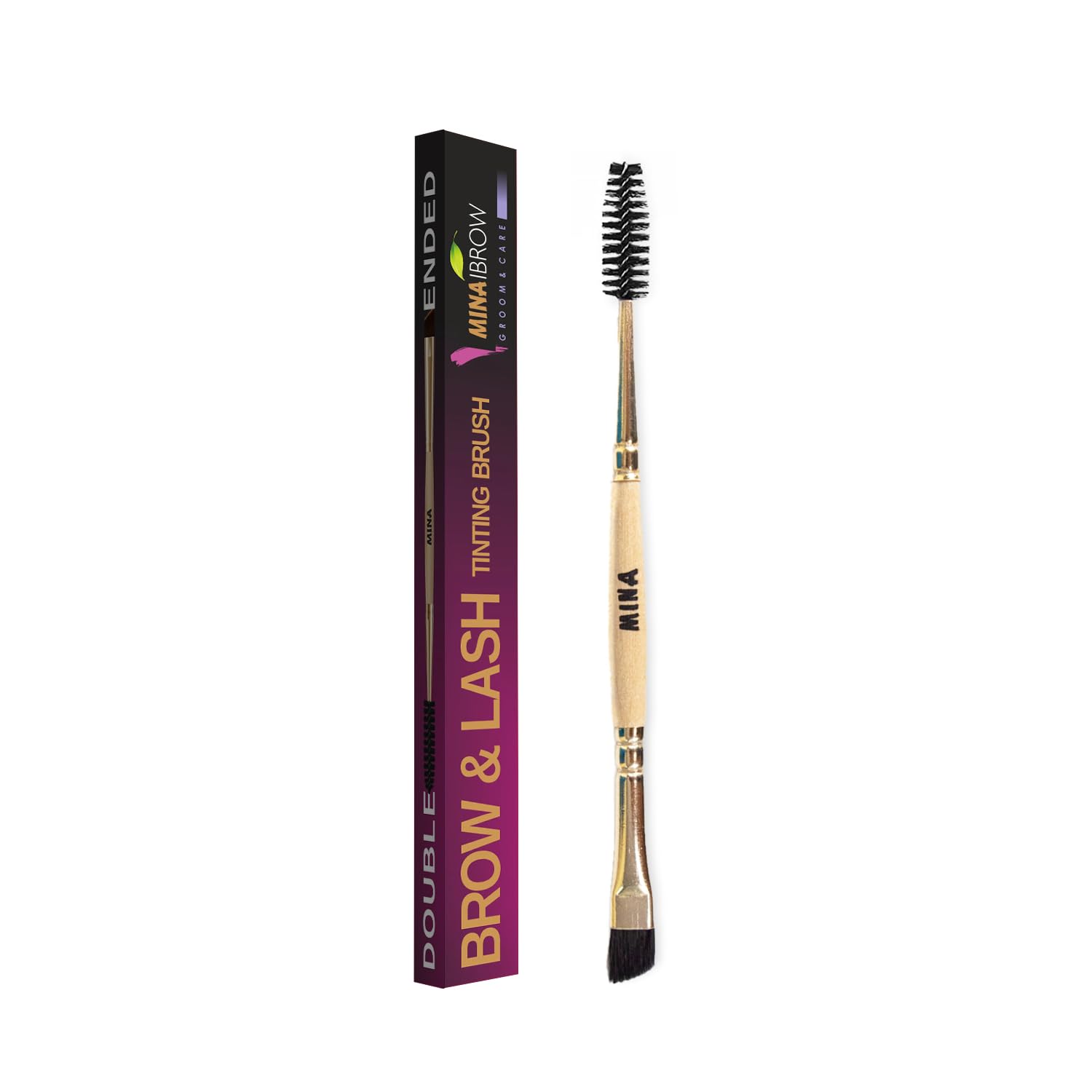 Mina ibrow Duo Mascara Eyebrow A | Premium Quality Angled Eyebrow Coloring Applicator And Spoolie Brush For Eyebrow Pomade, Henna, Liner, Shaper, Wax, Lamination, Tint & Makeup
