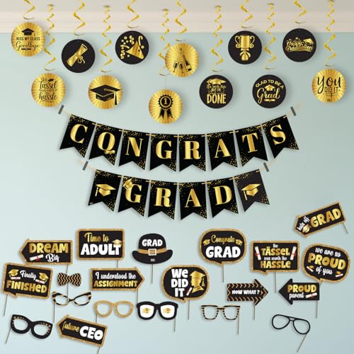 Image of Party Propz Graduation Decoration kit - 56 Pcs Graduation Party Props with Sticks | Decoration Items for Decorations | School and College graduation's Decoration's (Cardstock)