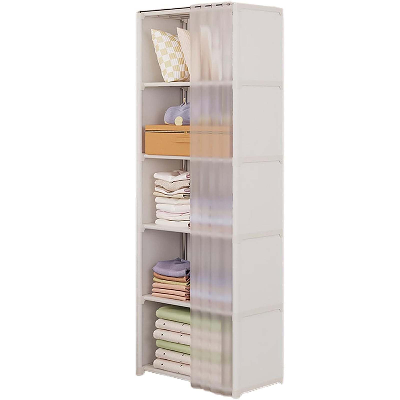 Generico Armadio in Stoffa Guardaroba Portatile Organizzatore per Guardaroba con Rivestimento in Tessuto Non Tessuto Armadio Portatile con Ripiani per Camera da Letto,B,155 * 28 * 40cm
