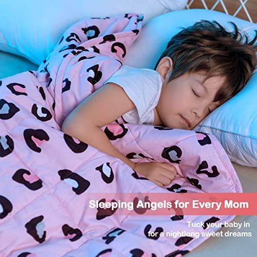 Sivio Weighted Blanket - 100% Cotton Weighted Blanket 3 lbs 36 x 48 inches, Washable Breathable Soft Heavy Blanket for Home and School Nap, Pink Leopard