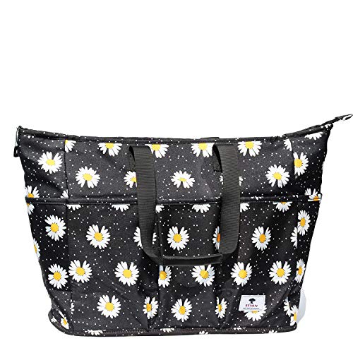 Women Ladies Weekender Bag Muti-pockets Overnight Carry-on Duffel Travel Gym Tote Luggage Duffle with Trolley Sleeve (White Daisy)