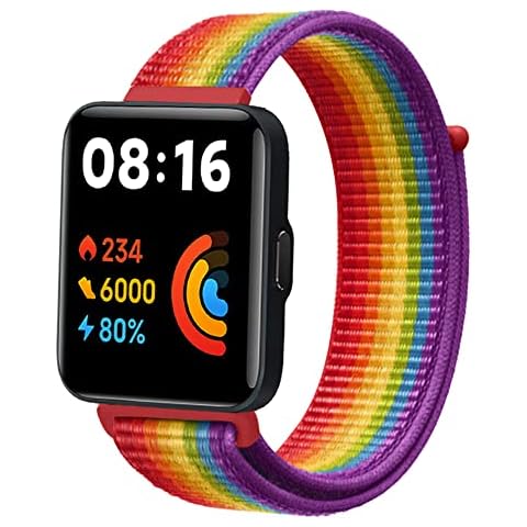 KoGiio Strap Compatible with Xiaomi Redmi Watch 2 Lite, Men Women Nylon Velcro Soft Breathable Lightweight Replace Watch Band Compatible with Xiaomi Redmi Watch 2 Lite - Rainbow Cover