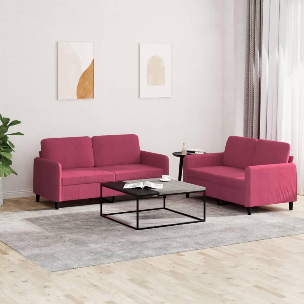 Juego de 2 muebles tapizados de terciopelo rojo vino con espacio de almacenamiento y función de relax para salón, habitación de invitados, oficina, incluye 2 sofás de dos plazas, cojines