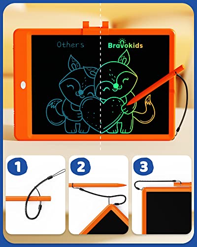 Image of Bravokids LCD Writing Tablet for 3-8 Year Olds - 10 Inch Doodle Board Electronic Drawing Pad, Educational Gift for Kids (Orange)