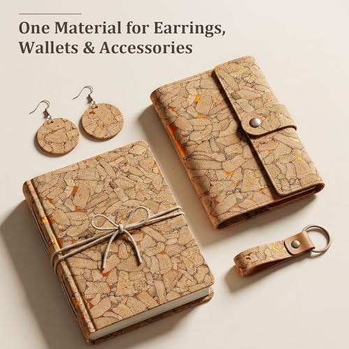 Image of SorenCut Patterned Cork Fabric Roll 12.8 x 54 Inch - Stone Mosaic Gold Cork Leather Fabric with Flexible Backing for DIY Crafts, Earrings, Bags, Wallets & Handmade Accessories