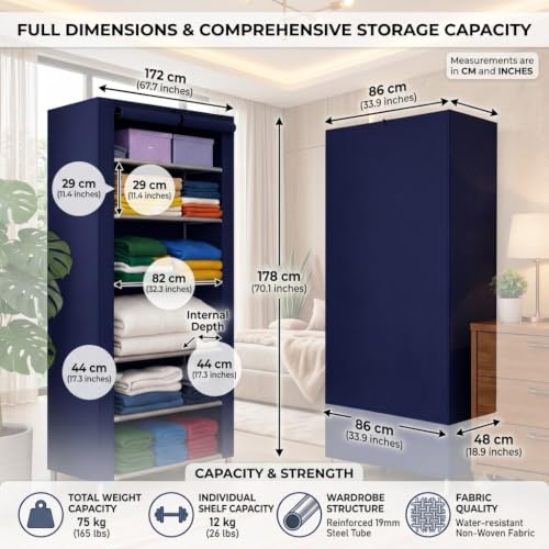 Image of Ulif Multipurpose ๐๐ผ๐น๐น๐ฎ๐ฝ๐๐ถ๐ฏ๐น๐ฒ ๐ช๐ฎ๐ฟ๐ฑ๐ฟ๐ผ๐ฏ๐ฒ Cabinet | ๐๐ผ๐น๐ฑ๐ฎ๐ฏ๐น๐ฒFabric Organizer with ๐ฒ ๐ฆ๐ต๐ฒ๐น๐๐ฒ๐ | Portable Clothes ๐ฆ๐๐ผ๐ฟ๐ฎ๐ด๐ฒ ๐ฅ๐ฎ๐ฐ๐ธ for Bedroom (BLUE)