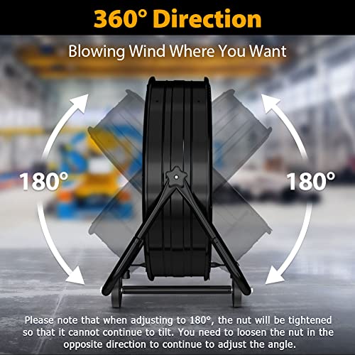 Lifeplus High Velocity Industrial Drum Fan, 3 Speed 24Inch Floor Fan, 360° Tilt With Casters Handle Etl Standard For Patios, Warehouse, Commercial, Basement,9640 Cfm #TOP4