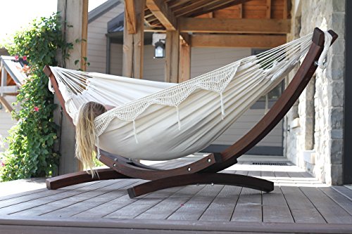 Double hamac Coton Vivere C8SPCT-00 avec support en pin naturel - 5