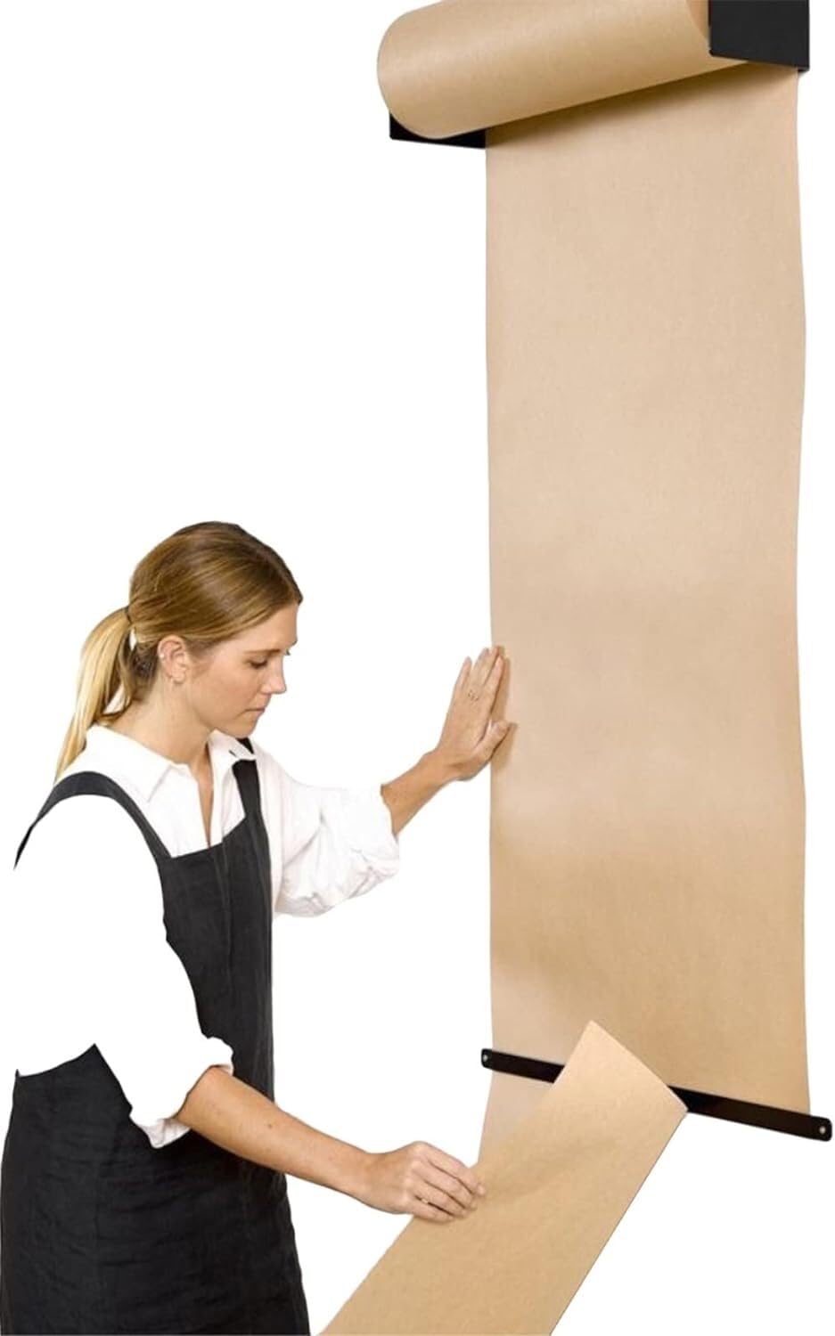 Distributeur et Coupe-Papier Kraft - Support en Acier Noir, Rouleau de Papier Kraft Inclus, Porte-Rouleau Mural, Une Couleur, 97 cm/38 Pouces de Large