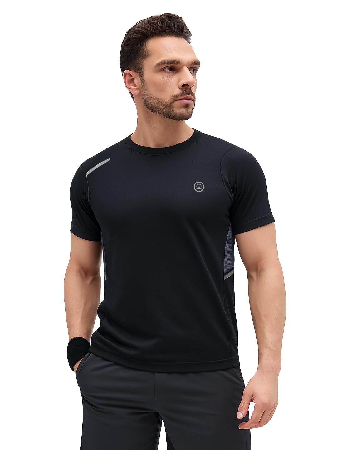 CHKOKKOMen Polyester Solid Quick Dry Sports Gym T-Shirt Breathable Moisture-Wicking Half Sleeve Round Crew Neck Regular Fit Active Wear for Running and Training