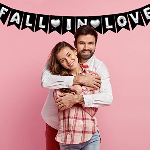 Image of Wobbox Black & White Balloon Text inchFall In Love inch Bunting Banner for Anniversary, Pre-Wedding & Wedding, Love Banner for Decoretion