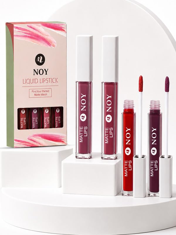 Image of Noy Lipsticks For Women Nudeshade Ultra Matte Finish for a Sleek, Modern Look - Nude Pink, Mauve Nude, Red Magenta, Purple Wine Shades Pack of 4