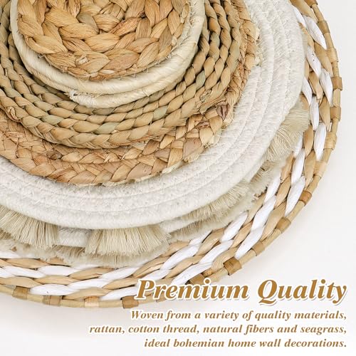 Weldomcor Boho Wall Decor Set of 10 Rattan Flower Wall Decor Woven Wall Basket Decor Handmade Seagrass Round Wall Decor Chic Wall Art for Home Living Room Bedroom Farmhouse Nursery Decor - Image 3