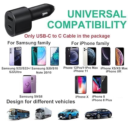 Image of Original Samsung Super Fast Dual Car Charger (45W+15W) with Fast Charging Cable for Samsung Galaxy S22 S21 S20 Ultra Plus Note 10+,Google Pixel,Note 20,Pps Car, Black (DEC17)