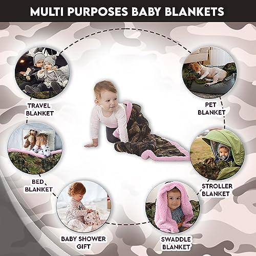 Image of Baby Infant Camo Accent Soft Sherpa and Plushed Lined Coral Fleece Gift Blanket (Everest White)