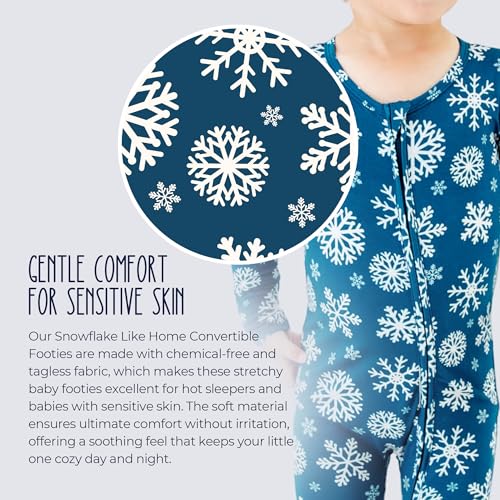 Dreamiere Snowflake Like Home Convertible Footie Pajamas - Fabric Free of Harsh Chemicals - Two-Way Zipper - Tagless - Fold-Over Cuffs - Durable Wear - 12-18 M