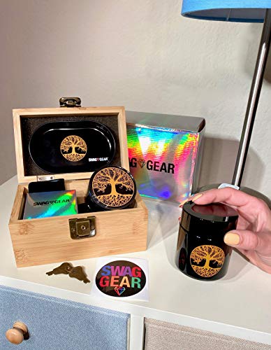 Tree of Life Stash Box Combo - Grinder Stash Jar and Rolling Tray - Stash Box with Lock Locking Stash Box Wood Stash Boxes(Tree Of Life)
