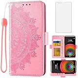 Asuwish Compatible with LG X Power Wallet Case and Tempered Glass Screen Protector Credit Card Holder Flip Purse Accessories Wrist Strap Stand Cell Phone Cover for XPower 1 LS755 K450 Women Rose Gold