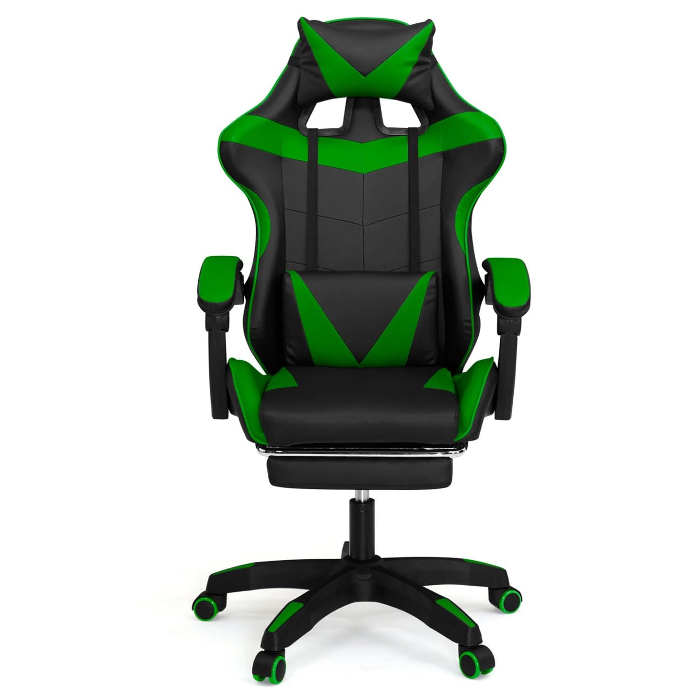 IDMarket Alex - Sillón de juego ajustable con reposapiés, cojín de cabeza y cojín Lumbar, color negro y verde