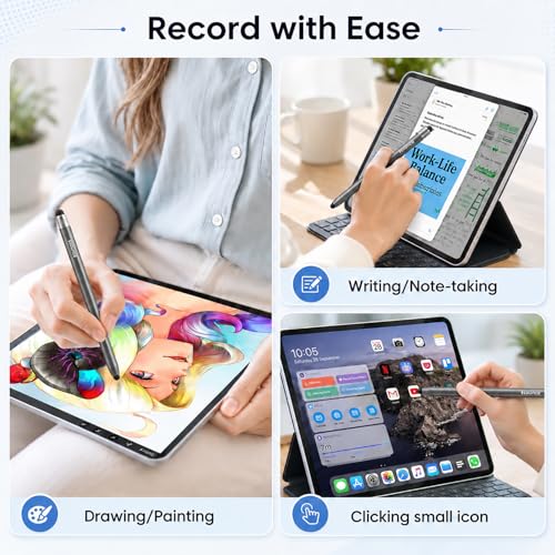 Image of Sounce 2-in-1 Stylus Pen for All Touch Screen Devices - Fine Point Tip, High Sensitivity Capacitive Pen | Compatible with iOS, Android, Windows Tablets, iPad & Smartphones - Aluminum, (Grey)