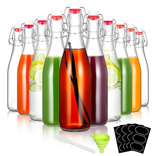 Image of YEBODA 12 oz Clear Swing Top Glass Bottles with Airtight Lids, 10 Pack