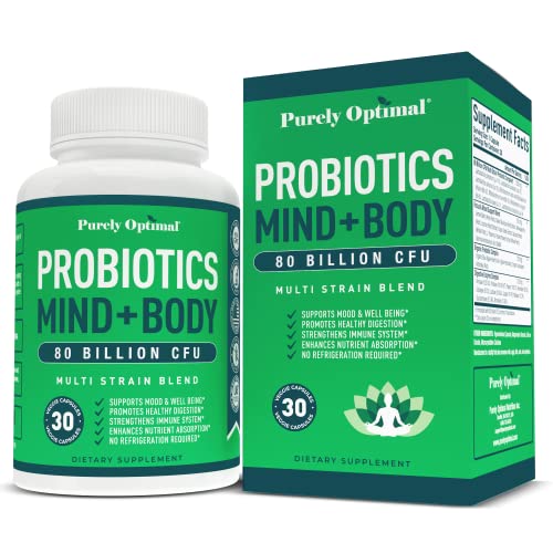 Premium Probiotics for Women & Men 80 Billion CFU - Multi Strain Probiotic Supplement w/ Digestive Enzymes & Prebiotics - Mood Boosting Probiotic & Immune Support - Non-GMO, Vegan - 30 Caps