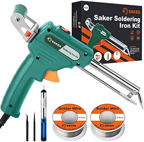 Saker Soldering Iron Kit,60W Automatic Hand Held Solder Welding Gun Tool with Welding Wire,Widely Used for Soldering Circuit Boards,Electrical Repairs,Home DIY Enthusiasts,and Jewelry Soldering