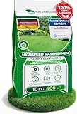 Rasensamen schnellkeimend Frühjahr 10kg – TEST SEHR GUT – Grassamen schnellkeimend Rasen Nachsaat Made in Germany – Rasensaat 400qm - Rasensamen Frühjahr Samen von Natureflow