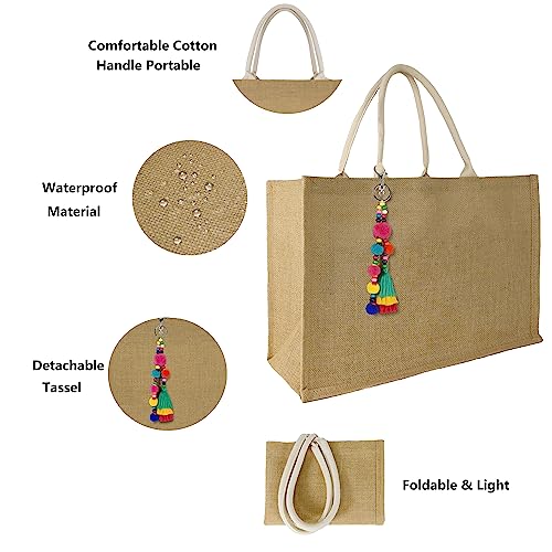 Image of Hibala Woven Large Beach Bag Straw Beach Tote Handmade Weaving Shoulder Tassel Bag Handbag