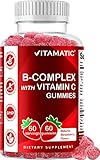 Vitamatic Vitamin B Complex Gummies with Vitamin C & Inositol - Natural Strawberry Flavor - 60 Gummies (1 Bottle)