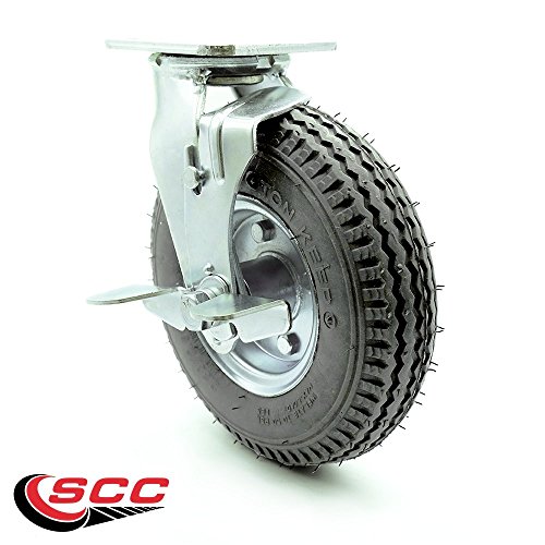 Service Caster Brand 8 Inch Swivel Pneumatic Caster - Gray Rubber Wheel and Top Lock Brake - Heavy Duty - 300 lbs. Capacity