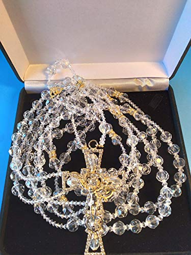 javier Wedding Lasso/Lazo Para Boda/Rosario de Matrimonio./Lazo de cristal de 12mm con imagenes y cruz con cristales lazo catolico color dorado con cristal fino.3