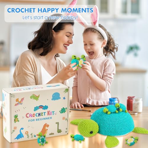 Image of StryWiin Crochet Kit for Beginners, 21 Pcs Turtle Family Crochet Animal Kit with Step-by-Step Video Tutorials, DIY Beginner Crochet Kit for Adults, Ideal for Birthday and Holiday Gifts