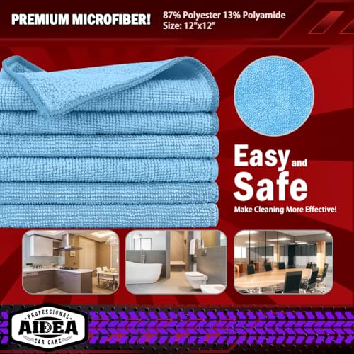 Image of AIDEA Microfiber Cleaning Cloth Blue 10PK, Microfiber Towels for Cars, Premium Car Cloths, Dusting Cloth Lint Free Cleaning Rags for SUVs, House, Kitchen, Window, Workshops,12x12 inch