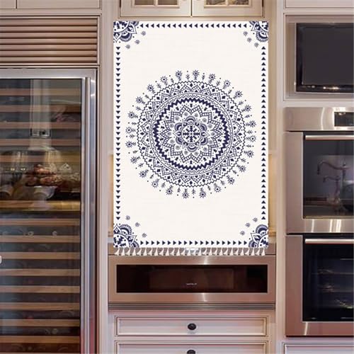 Odot Cortina Gabinete, Estilo Étnico Cortinas Cocina Cortas con Borla Elegante Prueba de Polvo con Hebilla de Nailon para Hogar Salón Dormitorio Estante de Almacenamiento (Estilo Étnico,60x90cm)