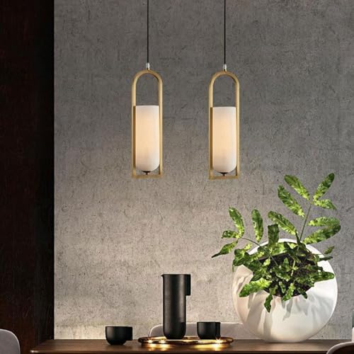 Lustre en albâtre et laiton brossé pour un éclairage chic - 6