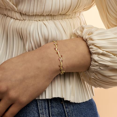 Pure Collection by Ross-Simons 0.80 ct. t.w. Garnet and .30 ct. t.w. Pink Topaz Leaf Bolo Bracelet in 18kt Gold Vermeil2