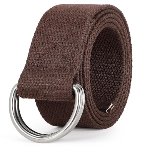 Image of WHIPPY Mens Canvas Belt with Metal Double D-ring 1 1 /2 inch Wide Plus Size Unisex Web Cloth Casual Belt for Jeans Pants