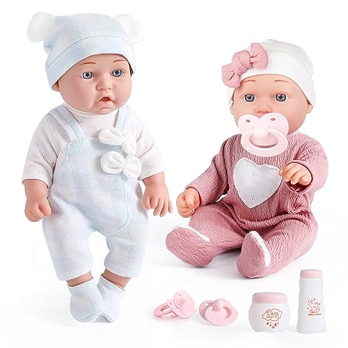 eDollable Poupées jumelles réalistes de 30 cm avec vêtements et tétines, poupées garçon et fille, ensemble de jouets pour les enfants de 3 ans et plus