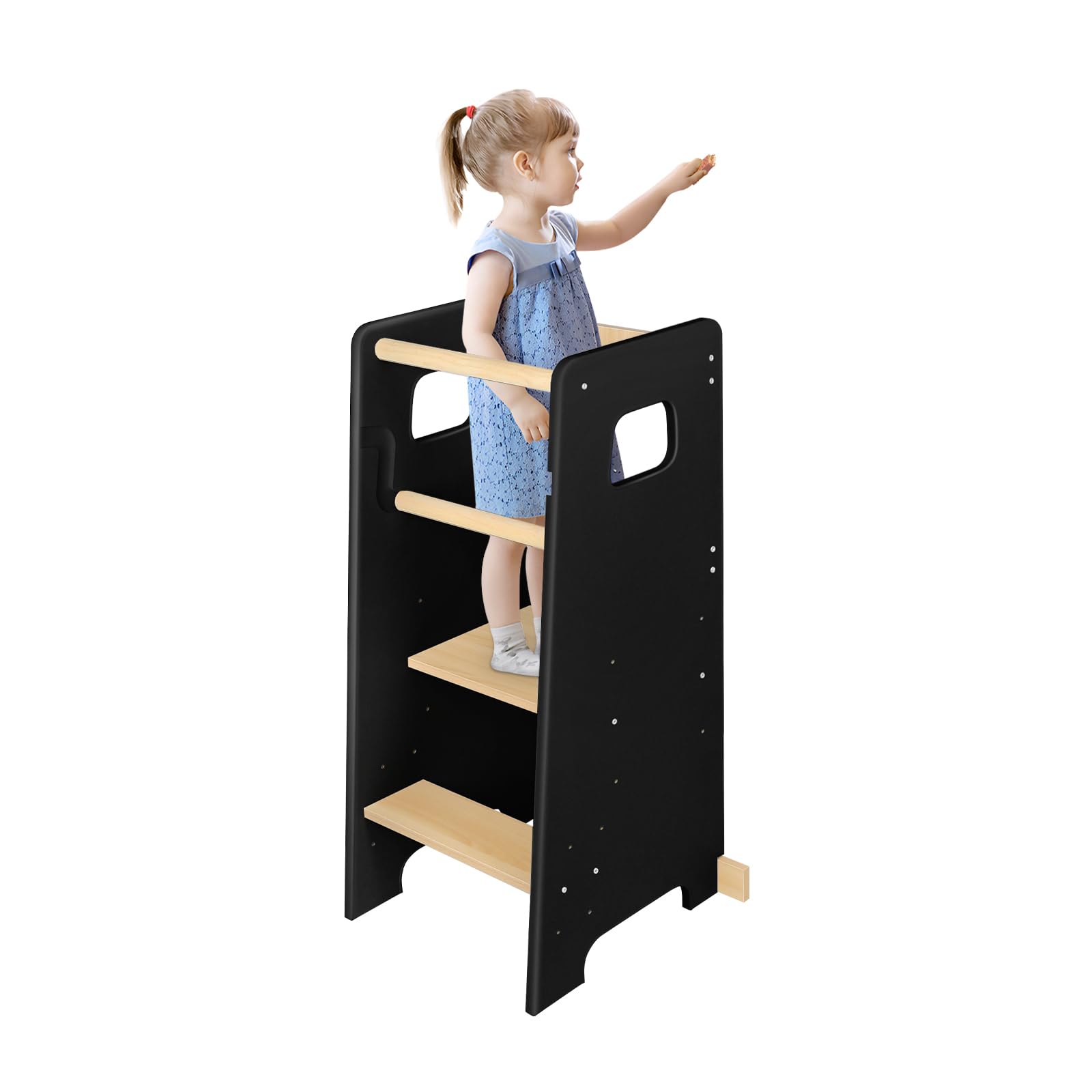 Lernturm für Kinder aus Robuster Holz - mit 3 höhenverstellbaren Ebenen - Tritthocker Kinder - Learning Tower, Kinder Lernturm, Baby Stehen Fußstuhl (schwarz)