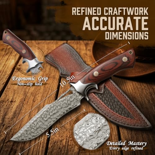 Purple Dragon Damascus Fixed Blade Knife with Sheath, Ideal Gift for Men - Image 3