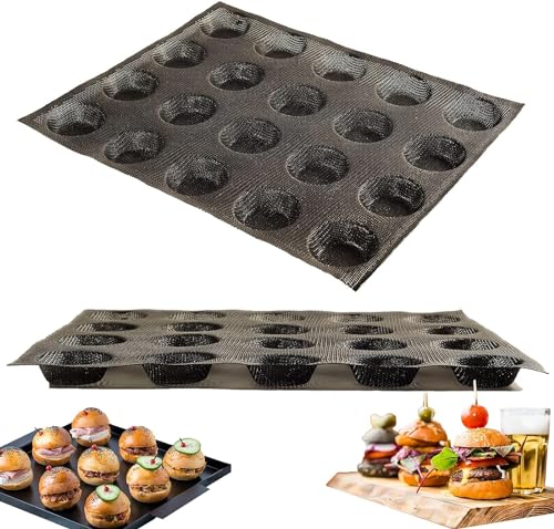 Masteymoh Mesh Silicone Mini Hamburger Mould, 20-Cavity Bun Mold With Pinholes for Gluten-Free Buns