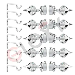 GLOXY ENTERPRISE Aluminium Single Diamond Curtain Brackets Parda Holders with Support Fittings 1 Inch Rod Pocket Finials Designer Door and Window(Silver 5 Pair)