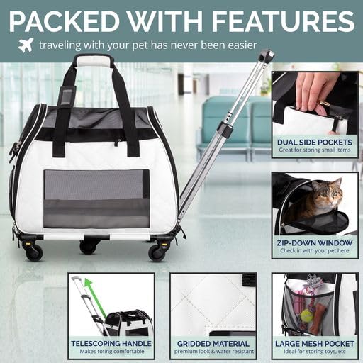 Rolling Cat Carrier with on Wheels, Small Dog Pet Car Travel Carrier Collapsible Bag with Rollers Wheels, Carrier for Cats Under 20 LBS/Dog Puppy Under 20 LBS (Large Size, Not for Airplane)
