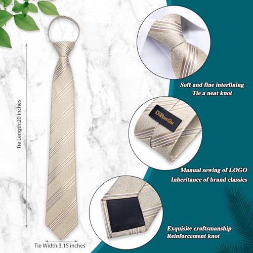 Image of DiBanGu Mens Zipper Tie Silk Pre-Tied Necktie with Gift Box | Jacquard Woven,Paisley Solid Plaid Pattern,6PCS with Pocket Square,Cufflinks and Lapel Pin,for Wedding Party Formal Business