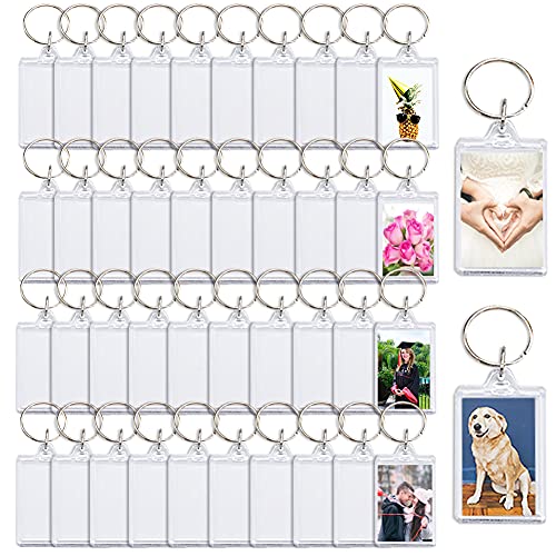 40 Pack Acrylic Photo Frame Keyrings,Photo Insert Keychains,Clear Rectangle Blank Picture Keyrings for Artwork,Family,DIY Gifts,1.1 x 1.8 Inch â€¦